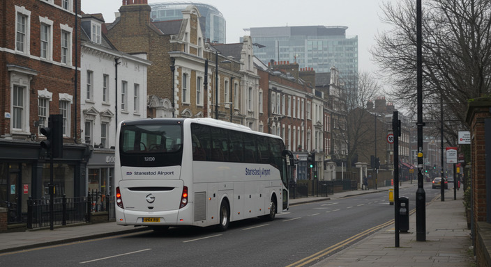 Modern coach on route to London airport